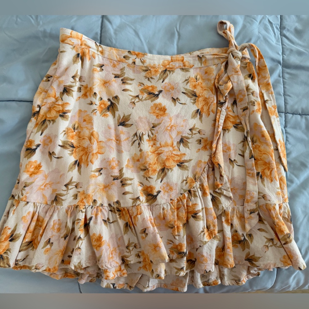 Floral Ruffle Wrap Skirt - Cream & Yellow